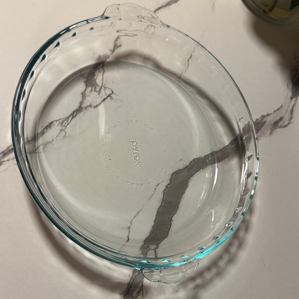 Pyrex Clear Glass Round Baking Dish with Subtle Aqua Tint